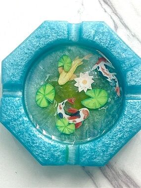Koi Fish Pond Resin Ashtray | Nature Inspired Decorative Gift